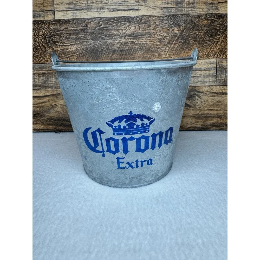 Lot Of 2 Corona Extra Beer Ice Bucket 5 Qt Galvanized Metal Party Bucket Vintage